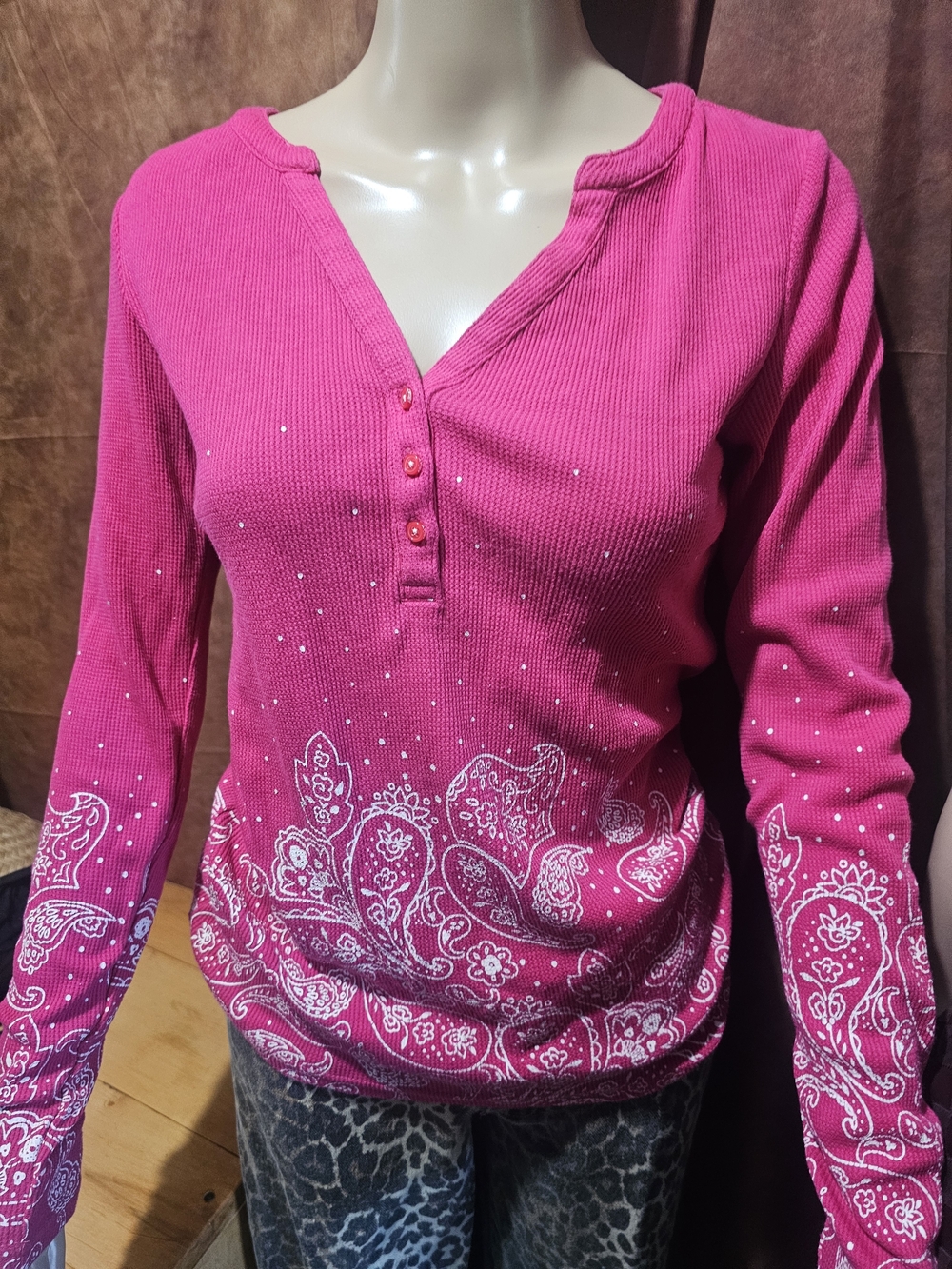 Ariat Hot Pink Paisley Henley Long-Sleeve Top